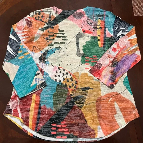 Jess & Jane Burnout Tunic Top Watercolor Abstract Made in USA Size Medium - Picture 7 of 7